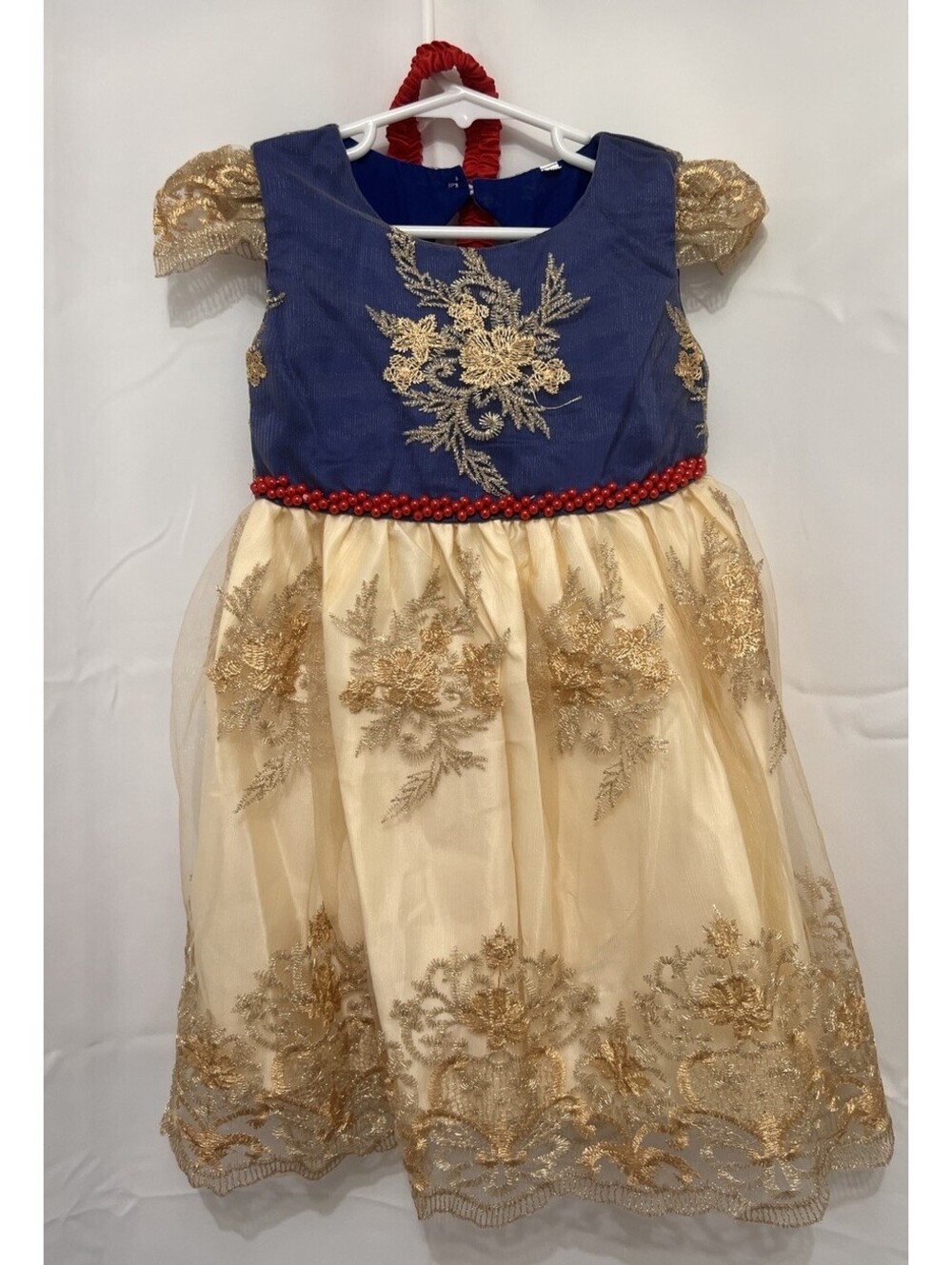 NNJXD Girls Snow White Inspired Princess Dress w/ Headband Blue Gold Red New